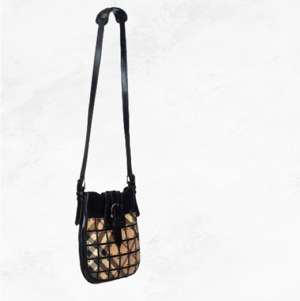 Burberry Nova Check Patent Leather Crossbody Messenger Bag